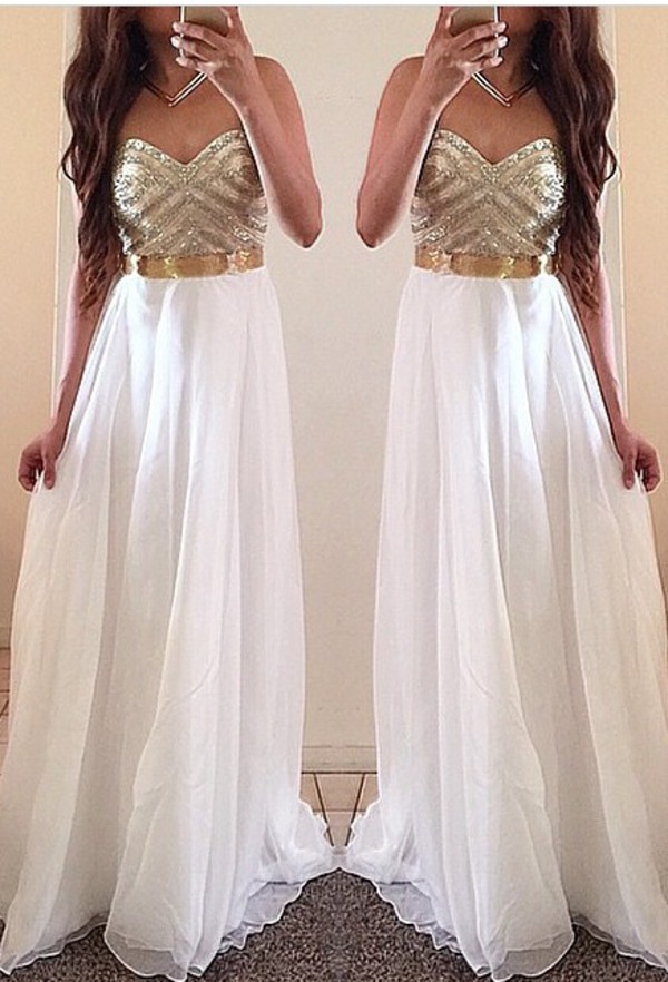 White Prom Dresses Gold Prom Dress Unique Prom Dresses Sexy Prom