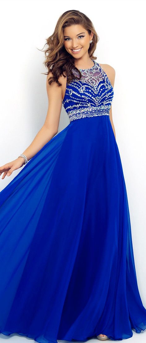 Custom Made Royal Blue Evening Dress,Royal Blue A Line Beaded Prom
